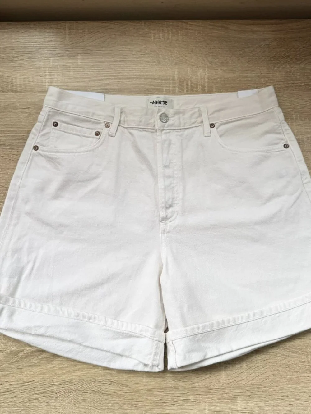 NWT AGOLDE Dame Long Jean Shorts Fortune Cookie White 31